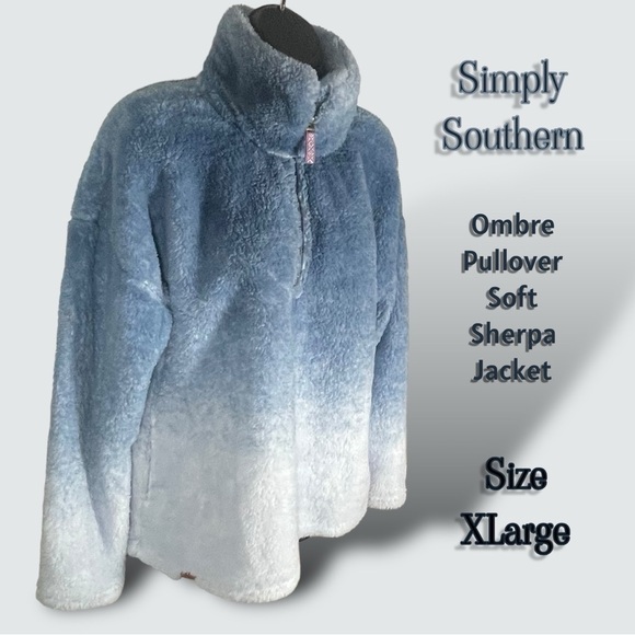 Simply Southern Ombre Pullover Soft Sherpa Jacket Ice Blue Size XL Runs Small - Picture 1 of 15